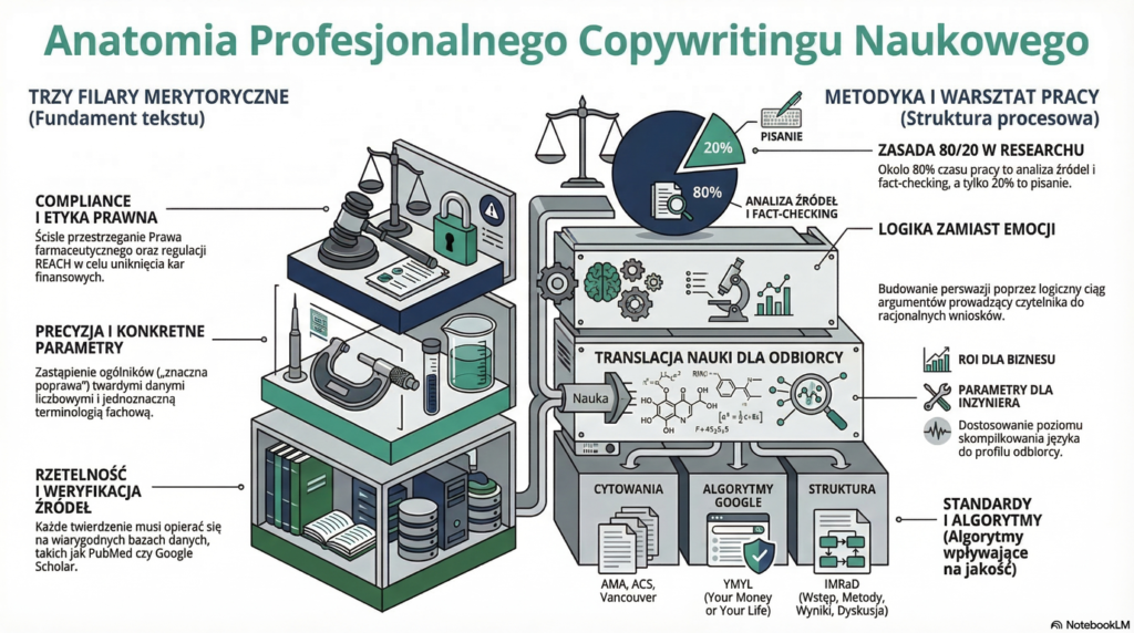 Infografika prezentująca fundamenty copywritingu naukowego